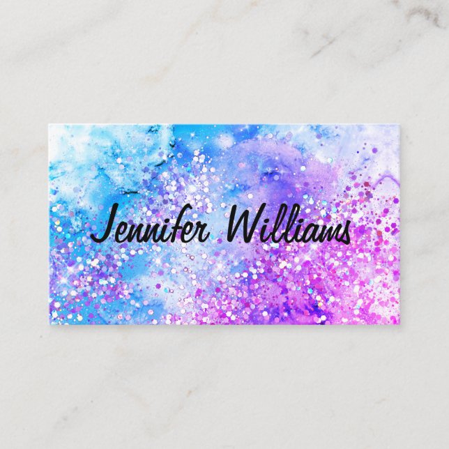 Carte De Visite Parties scintillant Holographique Aquarelle Encre  (Devant)