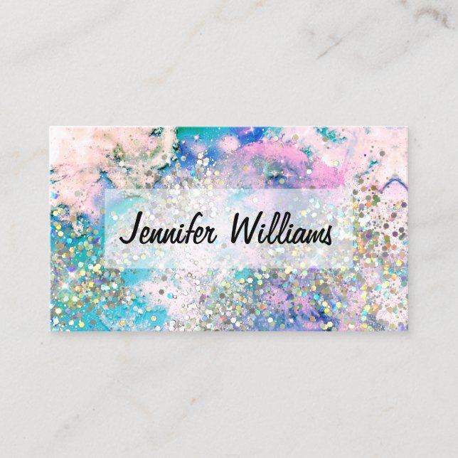 Carte De Visite Parties scintillant Holographique Aquarelle Pastel (Devant)
