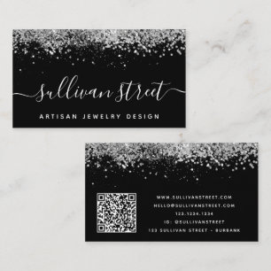 Carte De Visite Parties scintillant holographique en argent noir C
