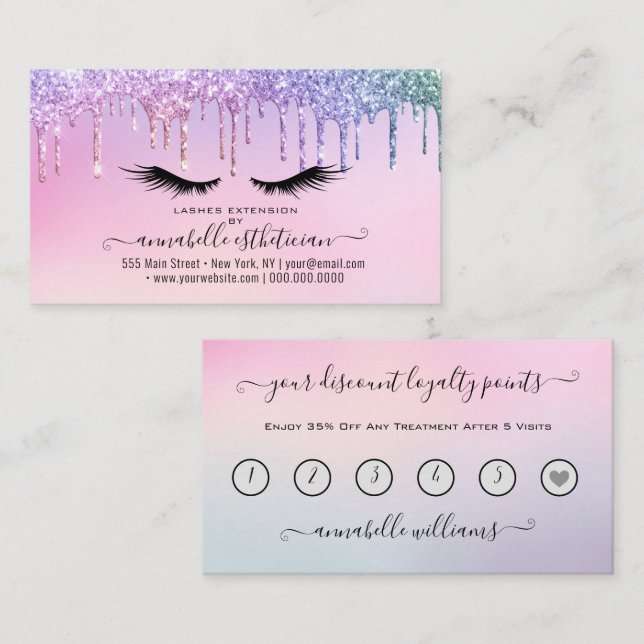 Carte De Visite Parties scintillant Holographique Eyelash Extensio (Devant / Derrière)