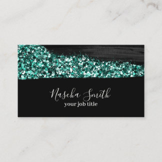 Carte De Visite Parties scintillant holographique Turquoise & noir