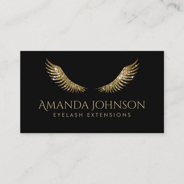 Carte De Visite Parties scintillant Lashes Gold Blanc Ailes Simple (Devant)