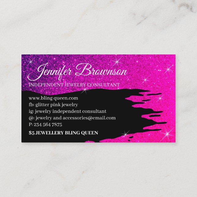 Carte De Visite Parties scintillant Luxe Rose Lumineuse (Dos)