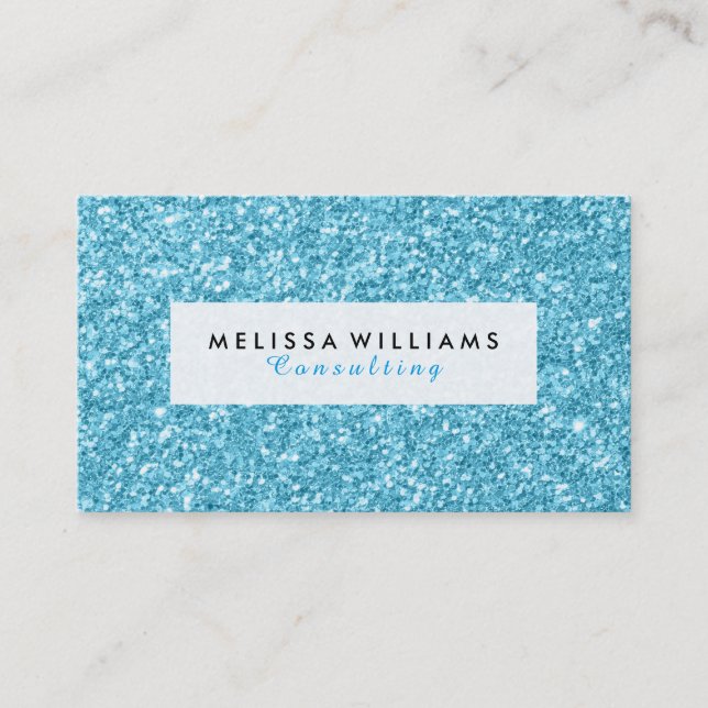 Carte De Visite Parties scintillant moderne bleu ciel Texture blan (Devant)