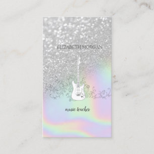 Carte De Visite Parties scintillant moderne en argent Bokeh, Guita