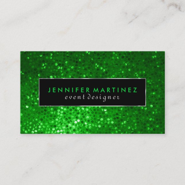 Carte De Visite Parties scintillant moderne Gras Noir Et Vert 2 (Devant)