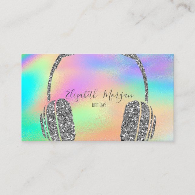 Carte De Visite Parties scintillant moderne Rainbow Holographic DJ (Devant)