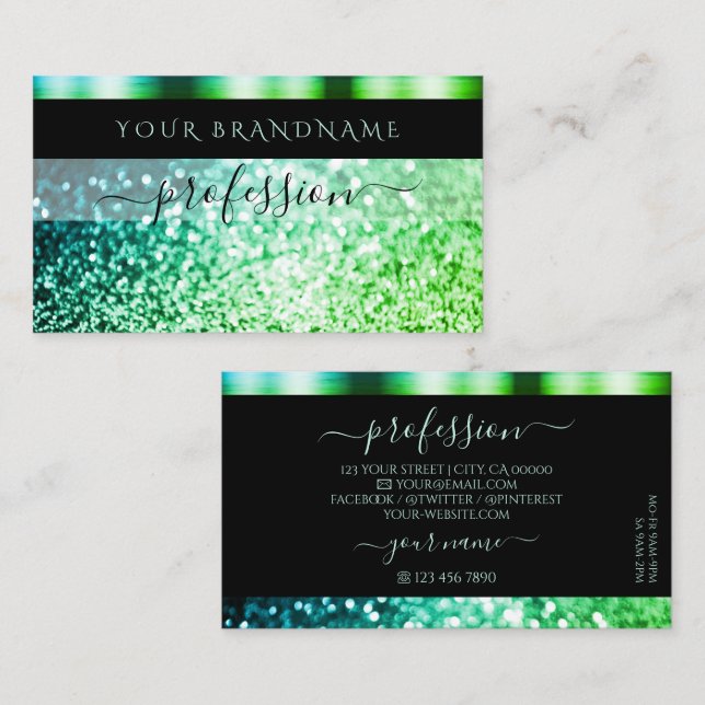 Carte De Visite Parties scintillant moderne Turquoise vert brillan (Devant / Derrière)