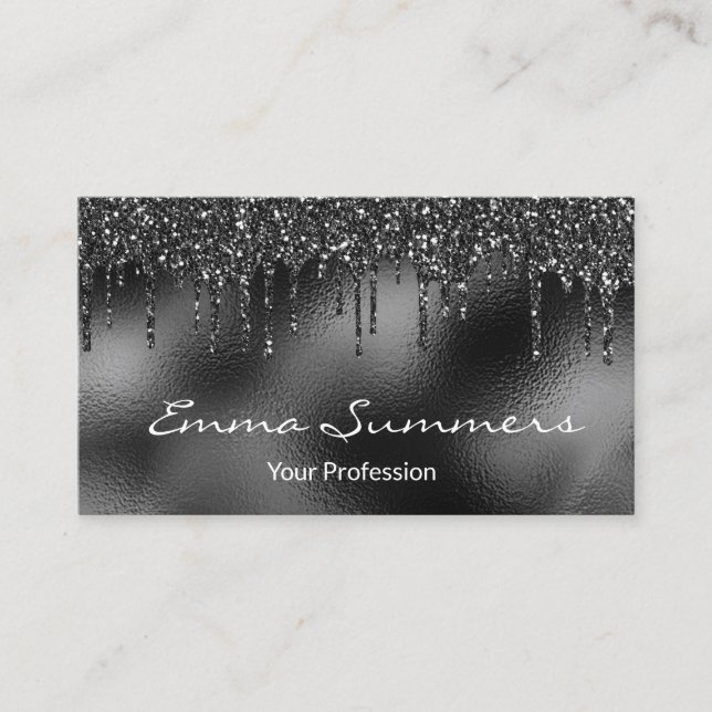 Carte De Visite Parties scintillant noir Foil  Personnaliser métal (Devant)
