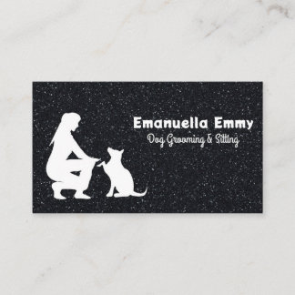 Carte De Visite Parties scintillant noire moderne Chien assis et G