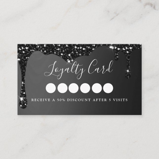 Carte De Visite Parties scintillant Noire moderne Drop Salon & Loy (Devant)