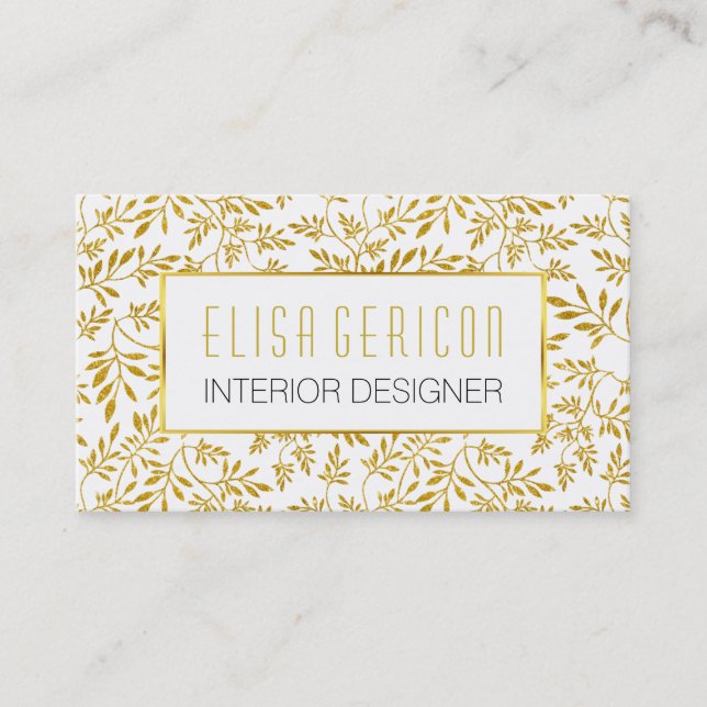 Carte De Visite Parties scintillant or chic et tendance feuille mo (Devant)