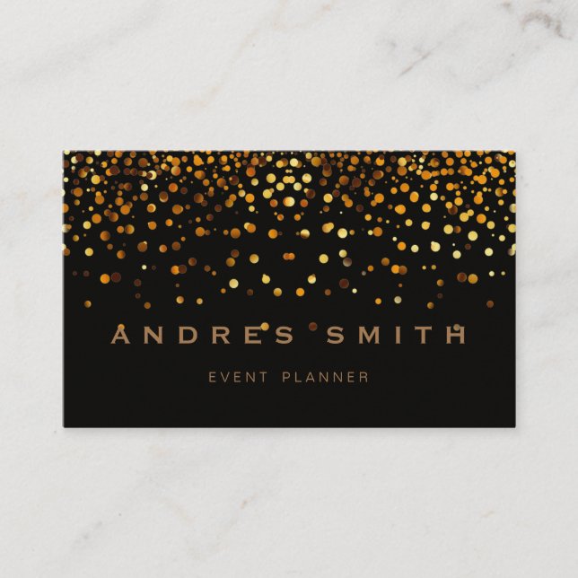 Carte De Visite Parties scintillant Or Faux Foil Confetti Noir (Devant)