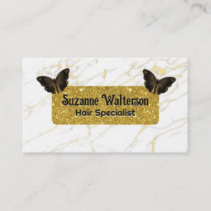 Carte De Visite Parties scintillant or   MARBRE BLANC   Papillons