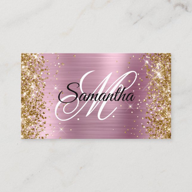 Carte De Visite Parties scintillant or rose huile Fancy Monogram (Devant)