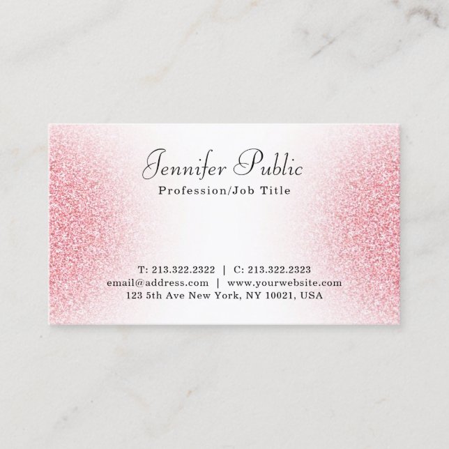 Carte De Visite Parties scintillant or rose rose tendance moderne  (Devant)