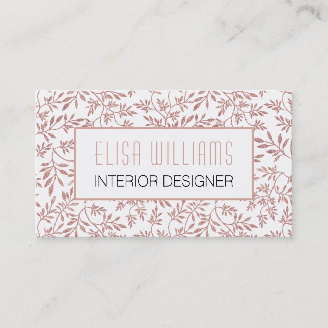 Carte De Visite Parties scintillant or rose tendance motif floral  (Devant)