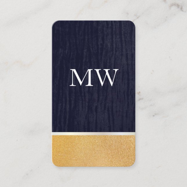 Carte De Visite Parties scintillant or / Velvet bleu avec Monogram (Devant)