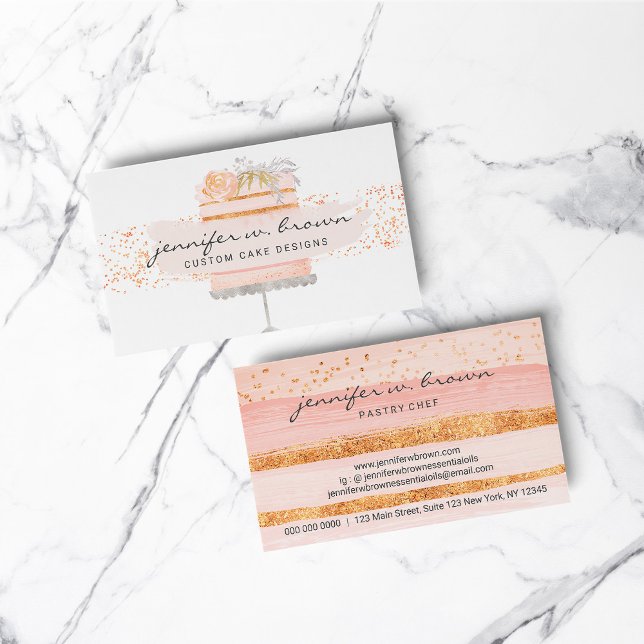 Carte De Visite Parties scintillant Orange Floral Gâteau Élégant B (Glitter Orange Floral Cake Elegant Bakery Business Card)