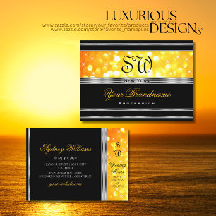 Carte De Visite Parties scintillant orange noire moderne Monogramm