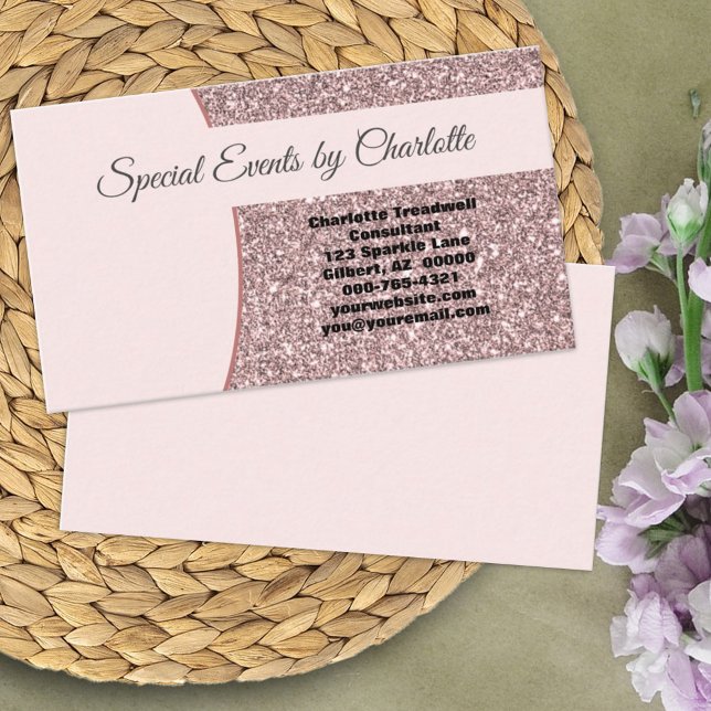 Carte De Visite Parties scintillant professionnelle rose Faux avan (Tell them who you are on this simple rose gold faux glitter card with ample room for notes on back.)