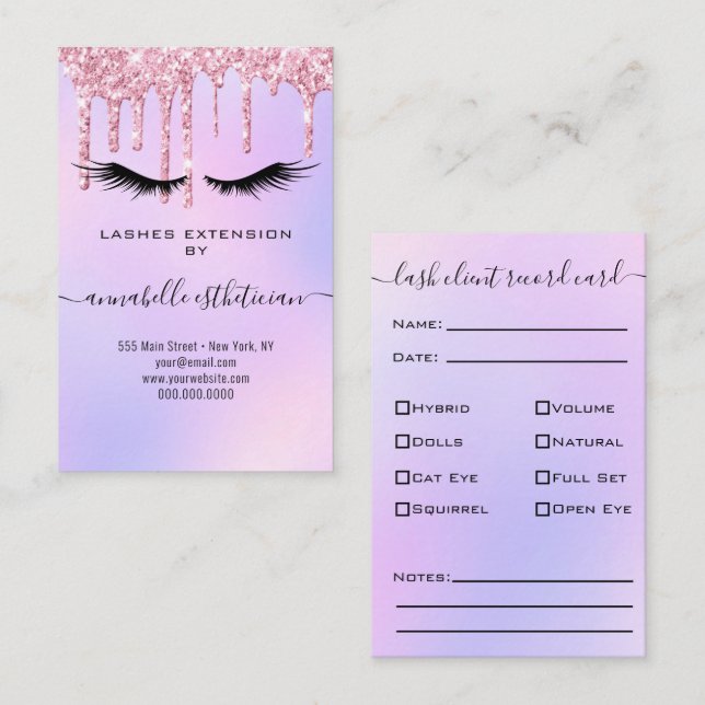 Carte De Visite Parties scintillant Purple Eyelash Extension Clien (Devant / Derrière)