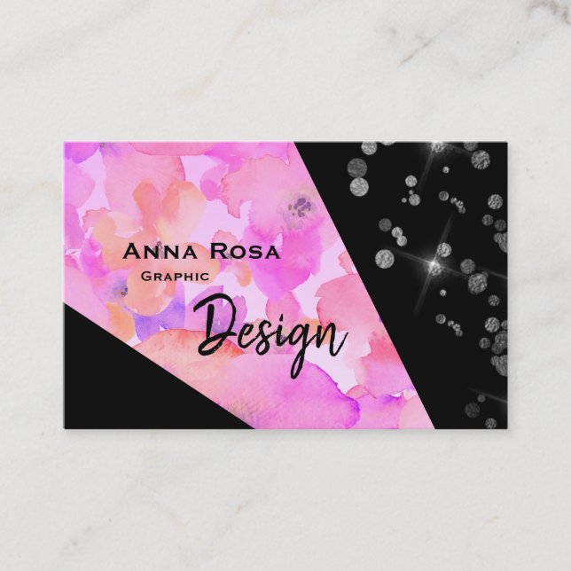 Carte De Visite *~* Parties scintillant rose Abstraite Florale géo (Devant)