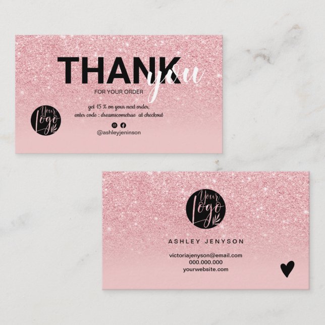 Carte De Visite Parties scintillant rose chic ombre logo cool comm (Devant / Derrière)