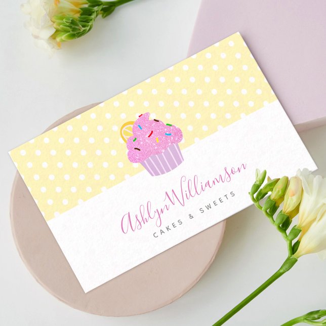 Carte De Visite Parties scintillant rose Cupcake boulangerie pâtis (Créateur téléchargé)