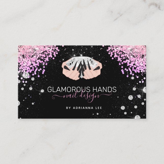 Carte De Visite Parties scintillant rose des mains Diamant Nails n (Devant)
