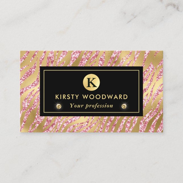 Carte De Visite Parties scintillant rose et or Glam Tiger Stripes  (Devant)