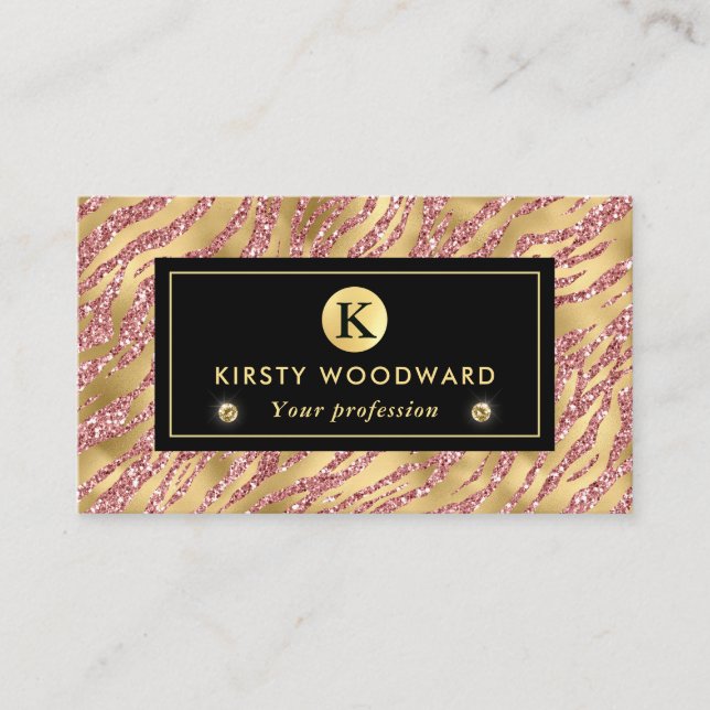 Carte De Visite Parties scintillant rose et or Glam Tiger Stripes  (Devant)