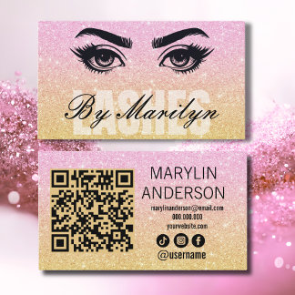Carte De Visite Parties scintillant rose et or Ombre Lash QR Code 