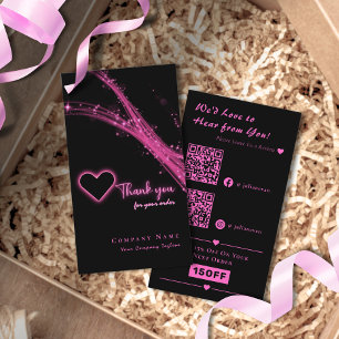 Carte De Visite Parties scintillant rose étincelante Neon Coeur QR