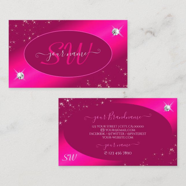 Carte De Visite Parties scintillant rose Fille Étoiles Diamants In (Devant / Derrière)