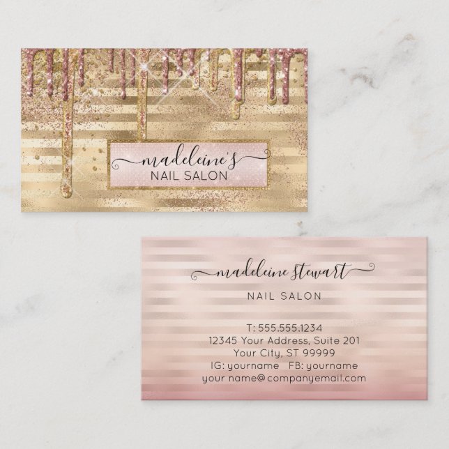 Carte De Visite Parties scintillant Rose Gold Nail Salon Professio (Devant / Derrière)