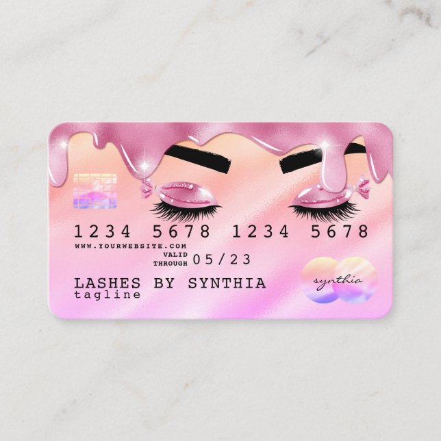 Carte De Visite Parties scintillant rose gouttes d'hologramme de c (Devant)