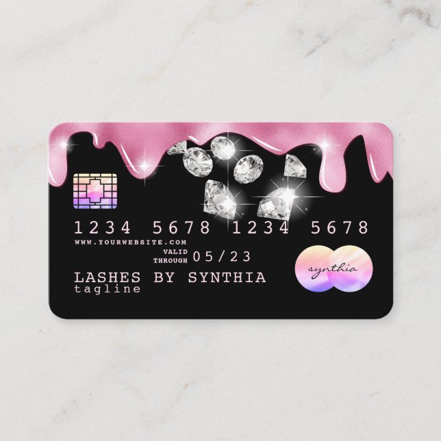 Carte De Visite Parties scintillant rose gouttes diamants hologram (Devant)