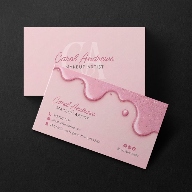 Carte De Visite Parties scintillant rose gouttes maquillage Artist (Créateur téléchargé)