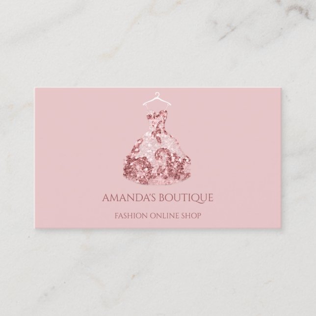 Carte De Visite Parties scintillant rose Logo Robe Mode Événement  (Devant)