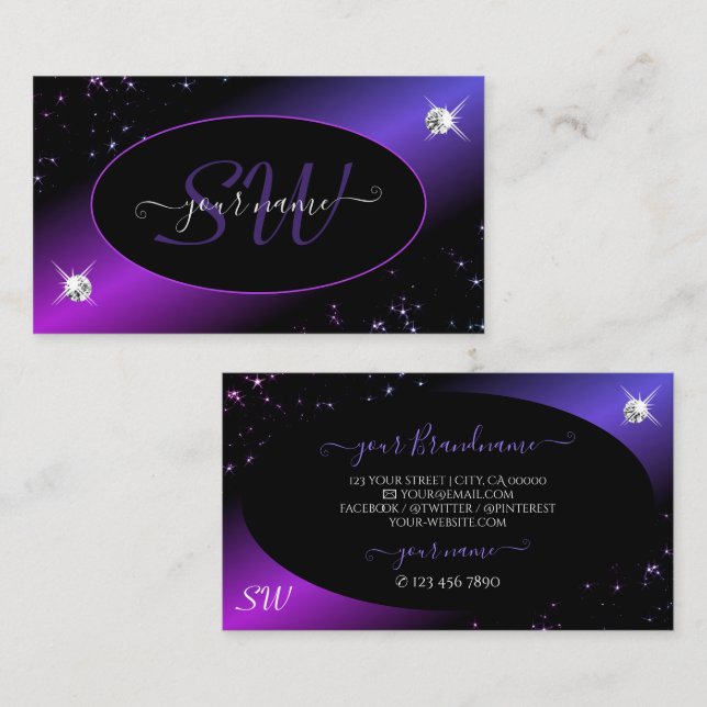 Carte De Visite Parties scintillant rose noir violet étoiles Bijou (Devant / Derrière)