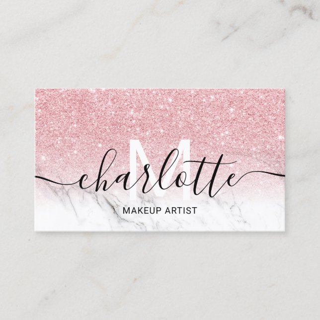 Carte De Visite Parties scintillant rose ombre marbre nom maquilla (Devant)