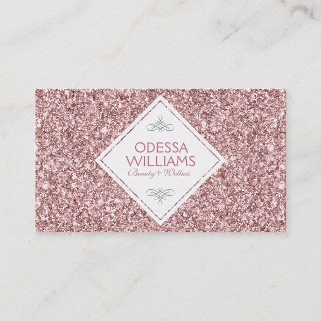 Carte De Visite Parties scintillant Rose-or moderne et blanche rév (Devant)