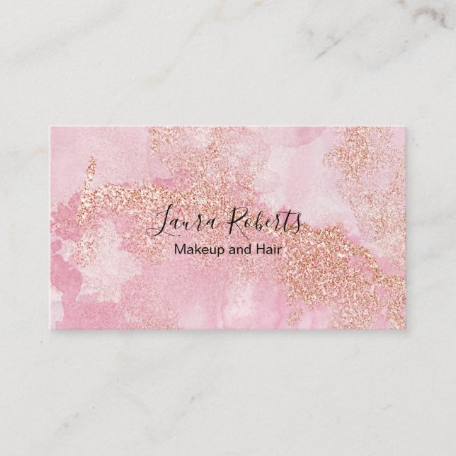 Carte De Visite Parties scintillant rose or rose (Devant)
