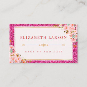 Carte De Visite Parties scintillant rose vif Floral Maquillage Art