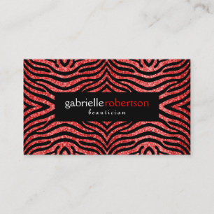 Carte De Visite Parties scintillant rouge moderne avec Zèbre Noir