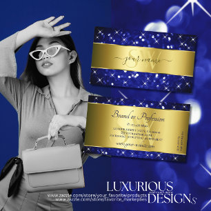 Carte De Visite Parties scintillant Royal Blue de luxe Stars Gold 