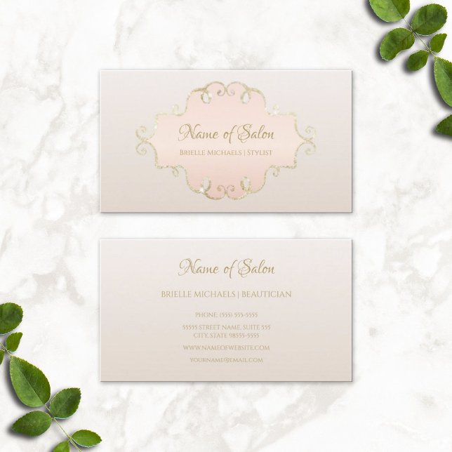 Carte De Visite Parties scintillant Salon Chic Rose Lumière Cadre  (Salon Glitter Chic Light Rose Pink Filigree Frame Business Cards)