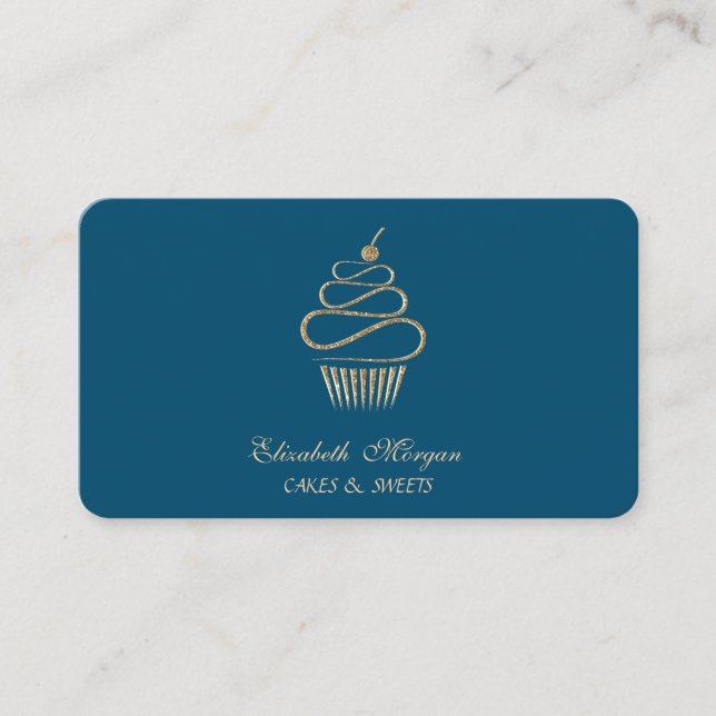 Carte De Visite Parties scintillant simple élégant Cupcake, Sweet  (Devant)