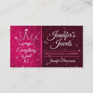 Carte De Visite Parties scintillant Sparkle Bling Pink Crown Jewel